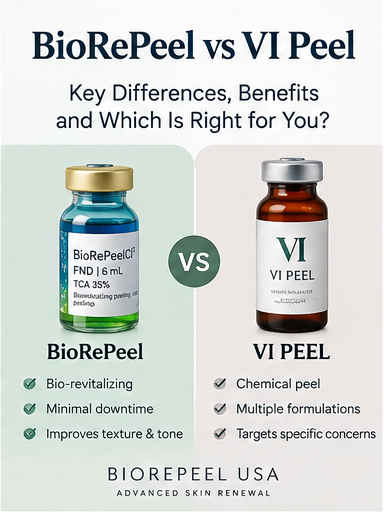 BioRePeel vs VI Peel comparison covering professional peel differences, downtime and treatment considerations | Biorepeelusa