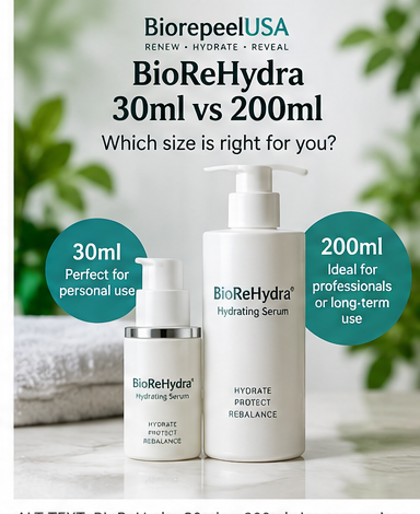 BioReHydra 30ml vs 200ml size comparison for personal and professional skincare use | Biorepeelusa