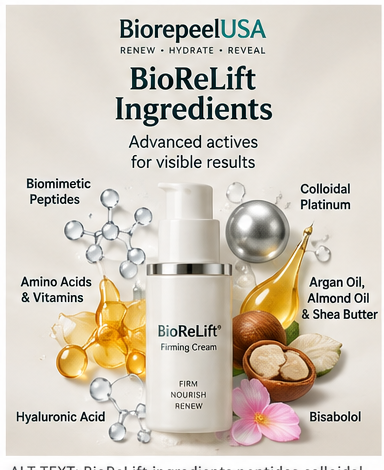 BioReLift ingredients guide featuring peptides, hyaluronic acid, amino acids and nourishing oils | Biorepeelusa